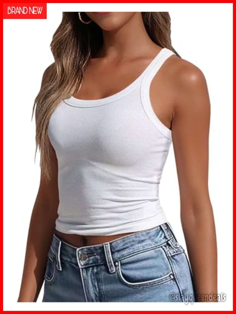 Ribbed Knit Scoop Neck Sleeveless Fitted Crop Tank Top Basic Layering Camisole